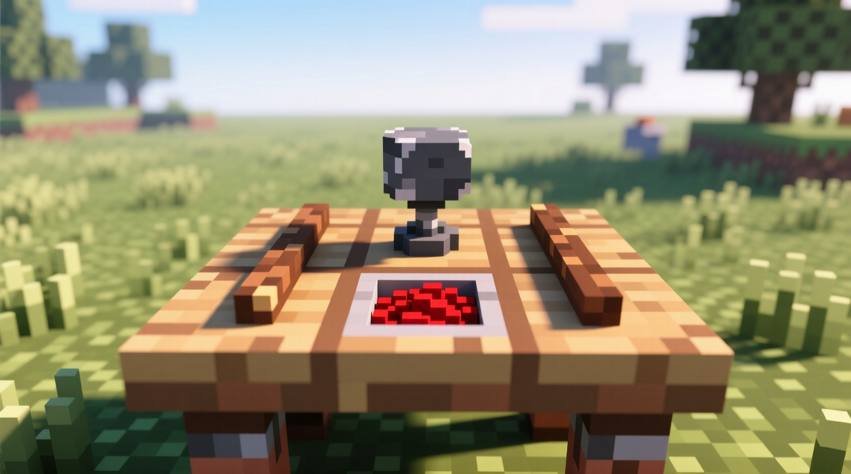 Minecraft piston crafting ingredients on crafting table