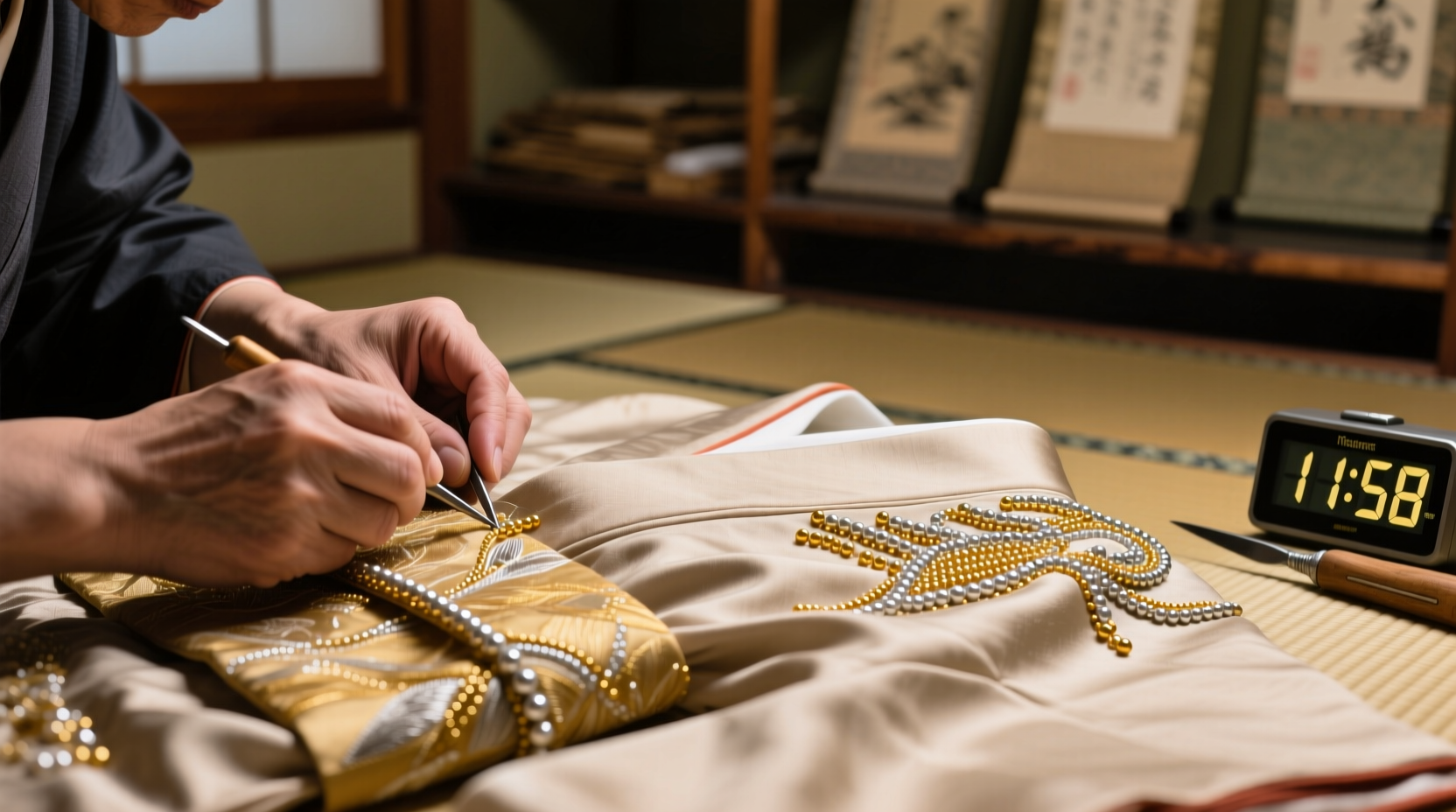how to clean beaded embroidery on vintage kimonos