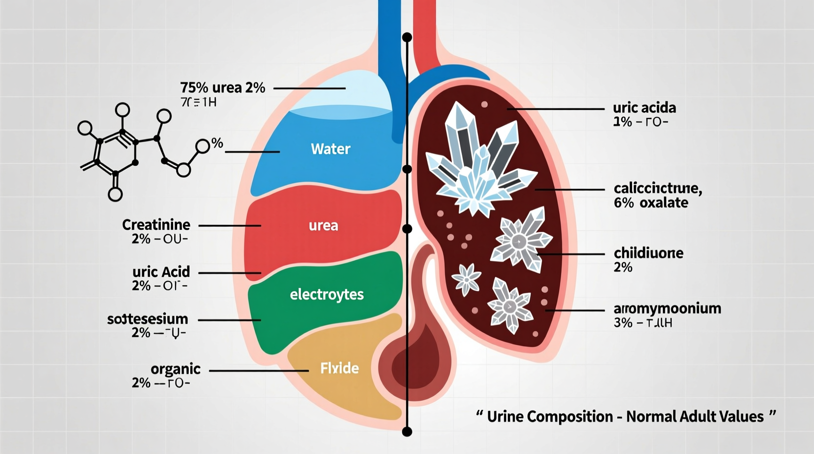 Medical diagram showing urine composition components