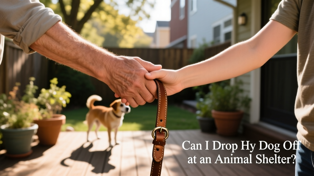 Two hands gently holding a leash together—one belonging to the current owner, the other to a new adopter—symbolizing trust and transition