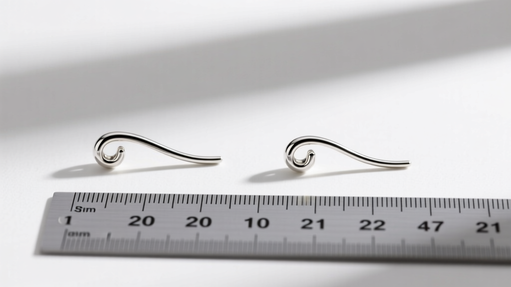 Side profile of 20-gauge and 22-gauge ear wires for earrings, showing thickness differences next to a standard metric scale ruler.