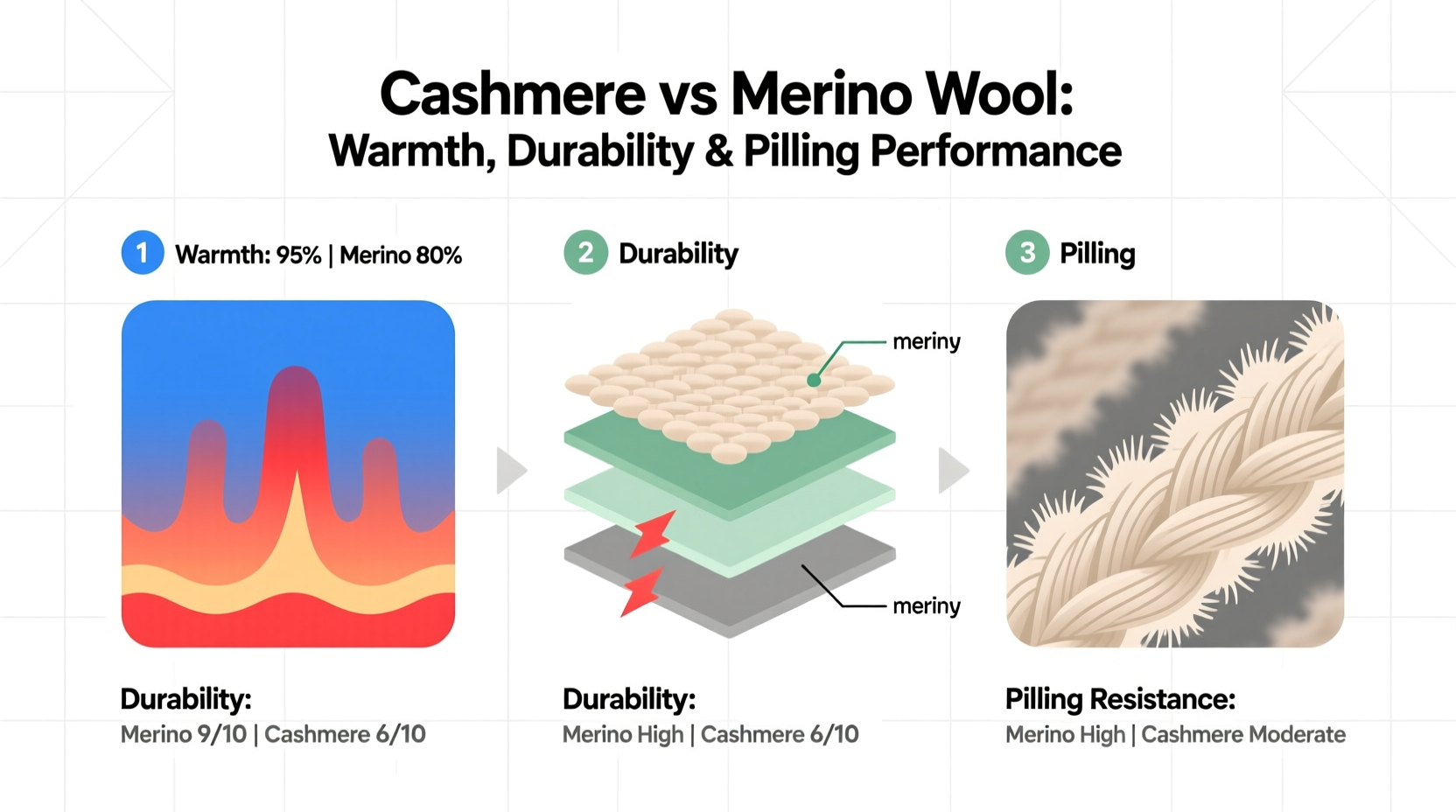 cashmere vs merino wool warmth durability and pilling comparison