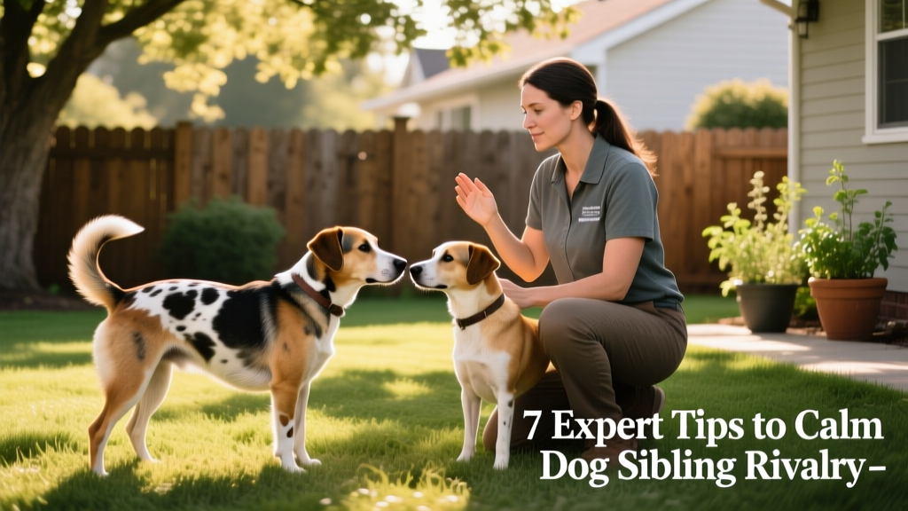 Certified dog behaviorist observing two dogs interacting calmly in a backyard setting