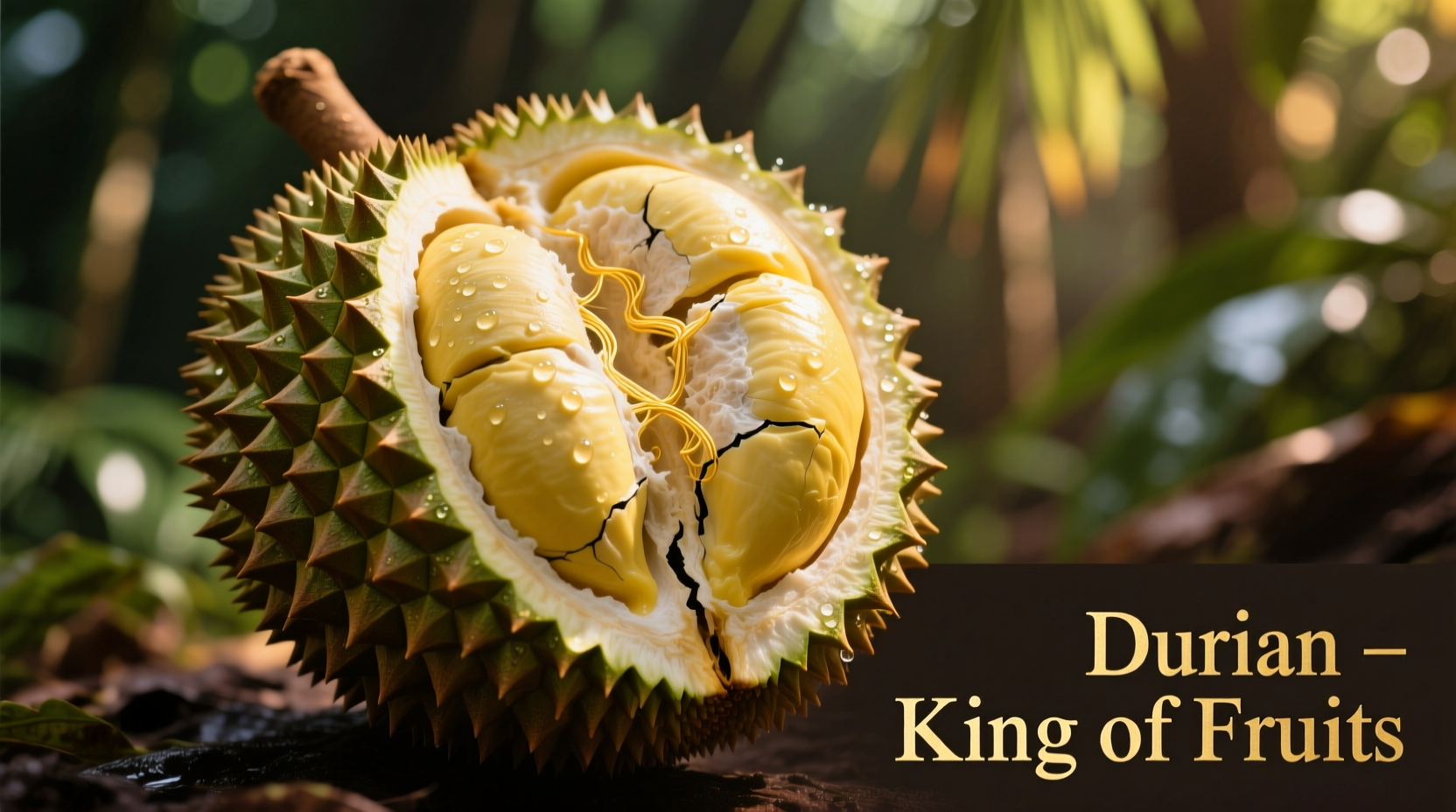 Ripe durian fruit with spiky shell and creamy yellow flesh