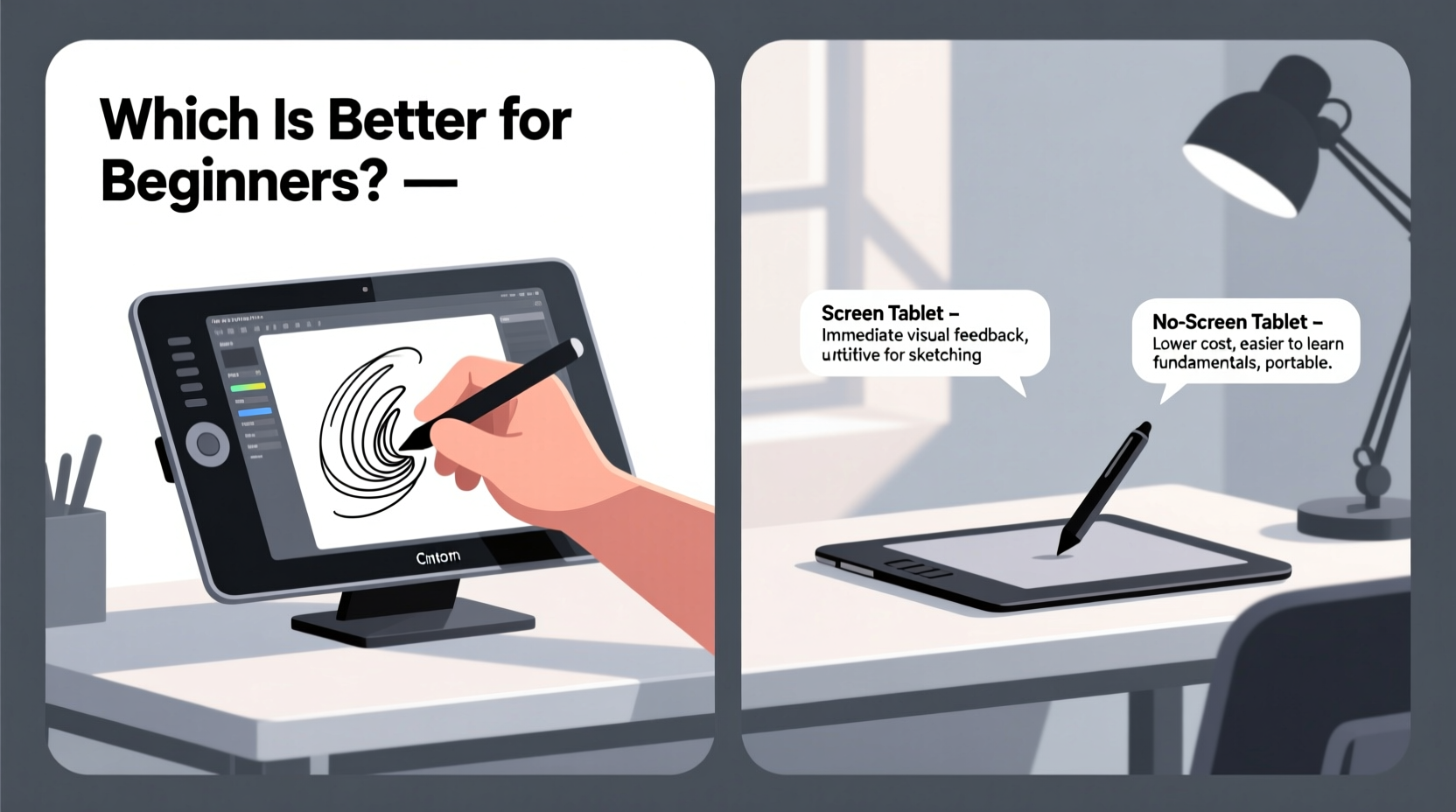 digital art tablet with screen vs without screen which is better for beginners