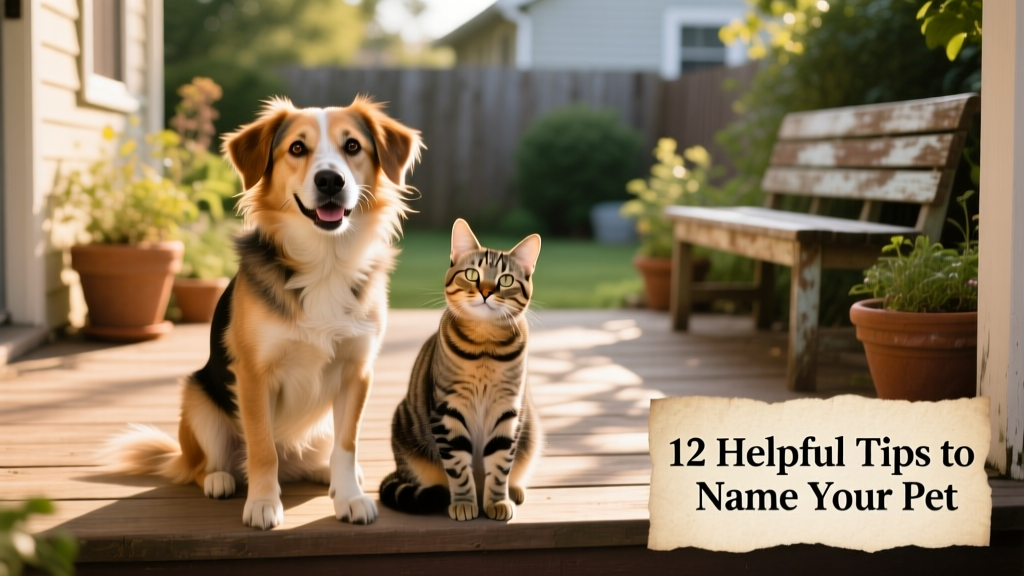 A joyful mixed-breed dog and a curious tabby cat sitting side by side, both looking directly at the camera