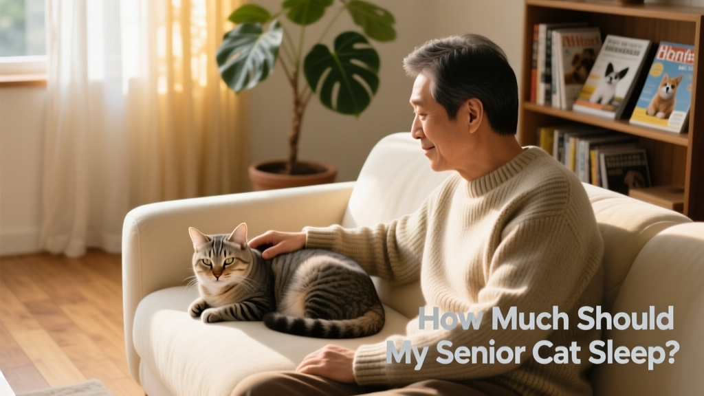 Senior cat peacefully resting beside a calm, relaxed human companion on the sofa