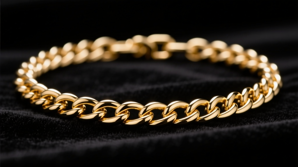 Macro shot of a 14k gold 18-inch princess cable chain resting on dark velvet under soft studio lighting, showing link details