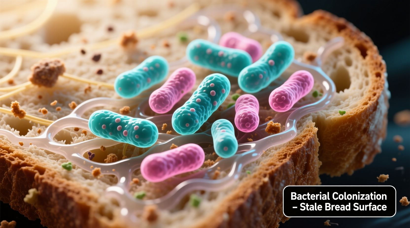 Microscopic view of bacteria on contaminated food