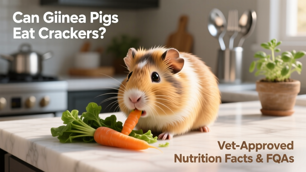 Close-up of a guinea pig nibbling fresh vegetables on a clean surface