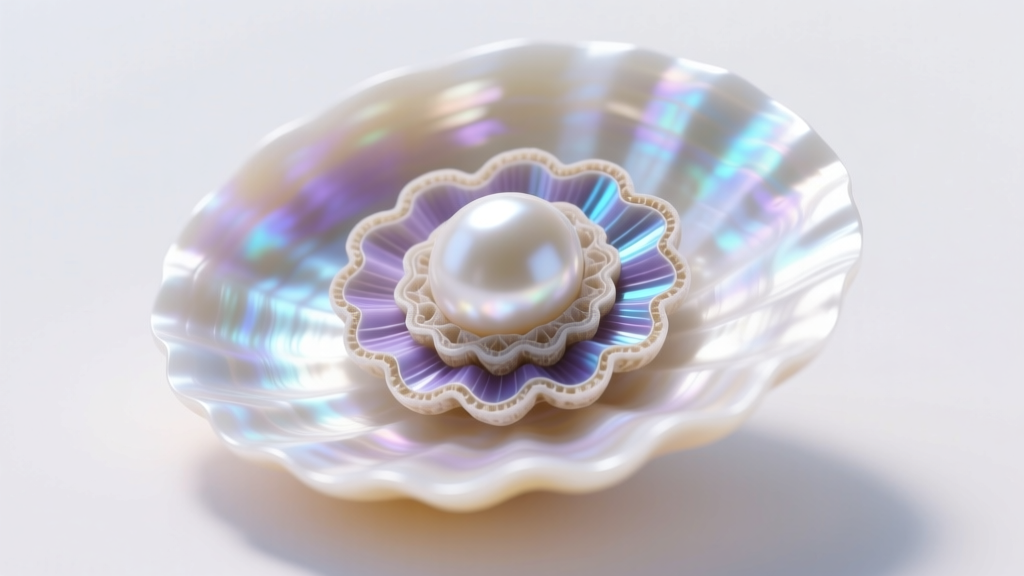 Cross-section diagram illustration showing the concentric layers of aragonite and conchiolin inside a rare natural saltwater pearl