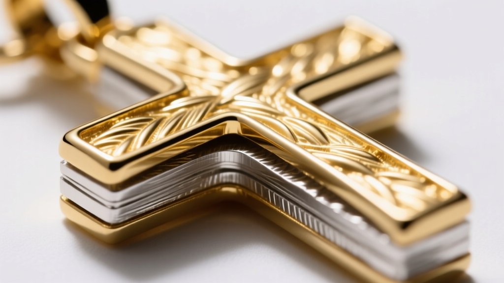Macro shot of a gold vermeil pendant cross-section under a microscope, showing thick gold over a sterling silver core.