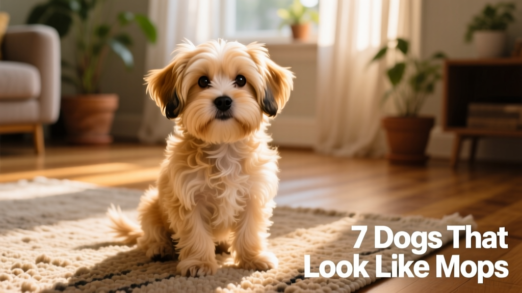 A playful Havanese puppy with soft, wavy fur covering its eyes and ears, sitting on a sunlit rug