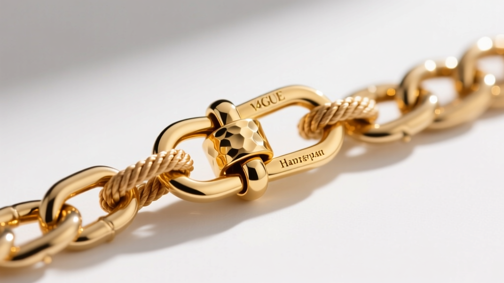 Close-up of a 14k gold lobster clasp connecting a 2mm rope chain and 5mm cuban links, showing mixed-karat layering techniques.