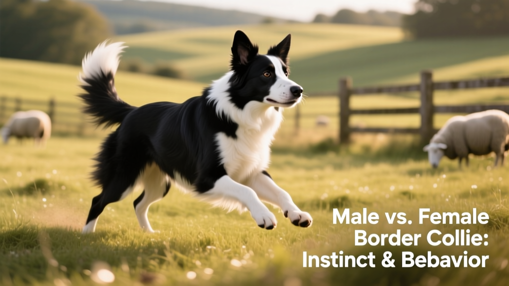 A young male Border Collie mid-herding stance, focused and alert