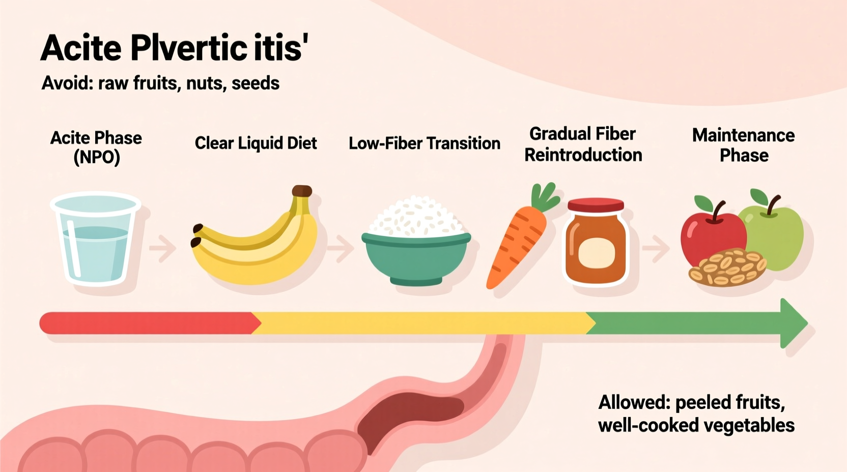 Diverticulitis diet progression timeline showing food options