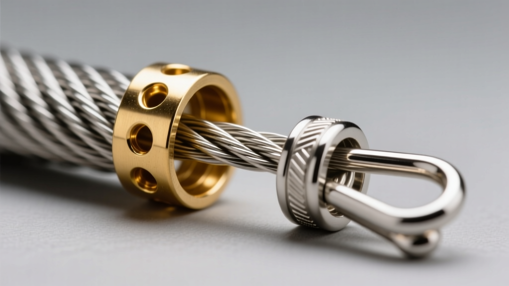 Detailed view of 49-strand steel beading wire threading through a 2x2mm gold-filled crimp tube and a silver wire guardian clasp.