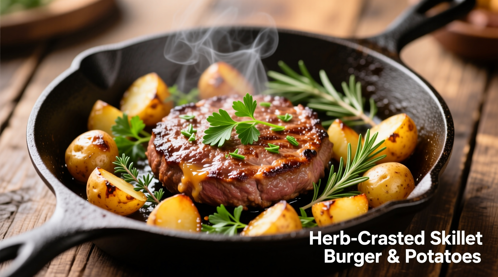 Hamburger meat and potato skillet with fresh herbs
