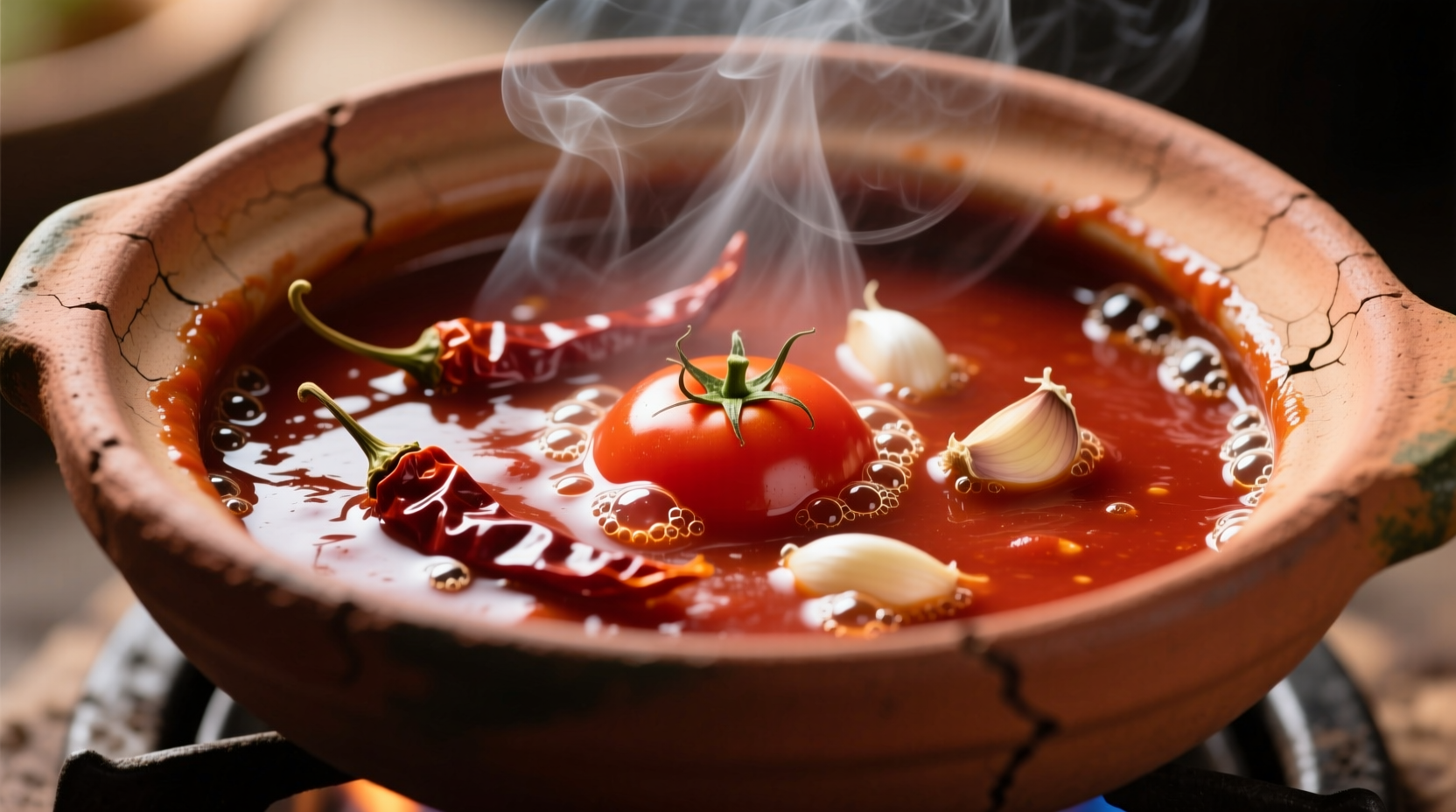 Tomato sauce simmering in chili pot