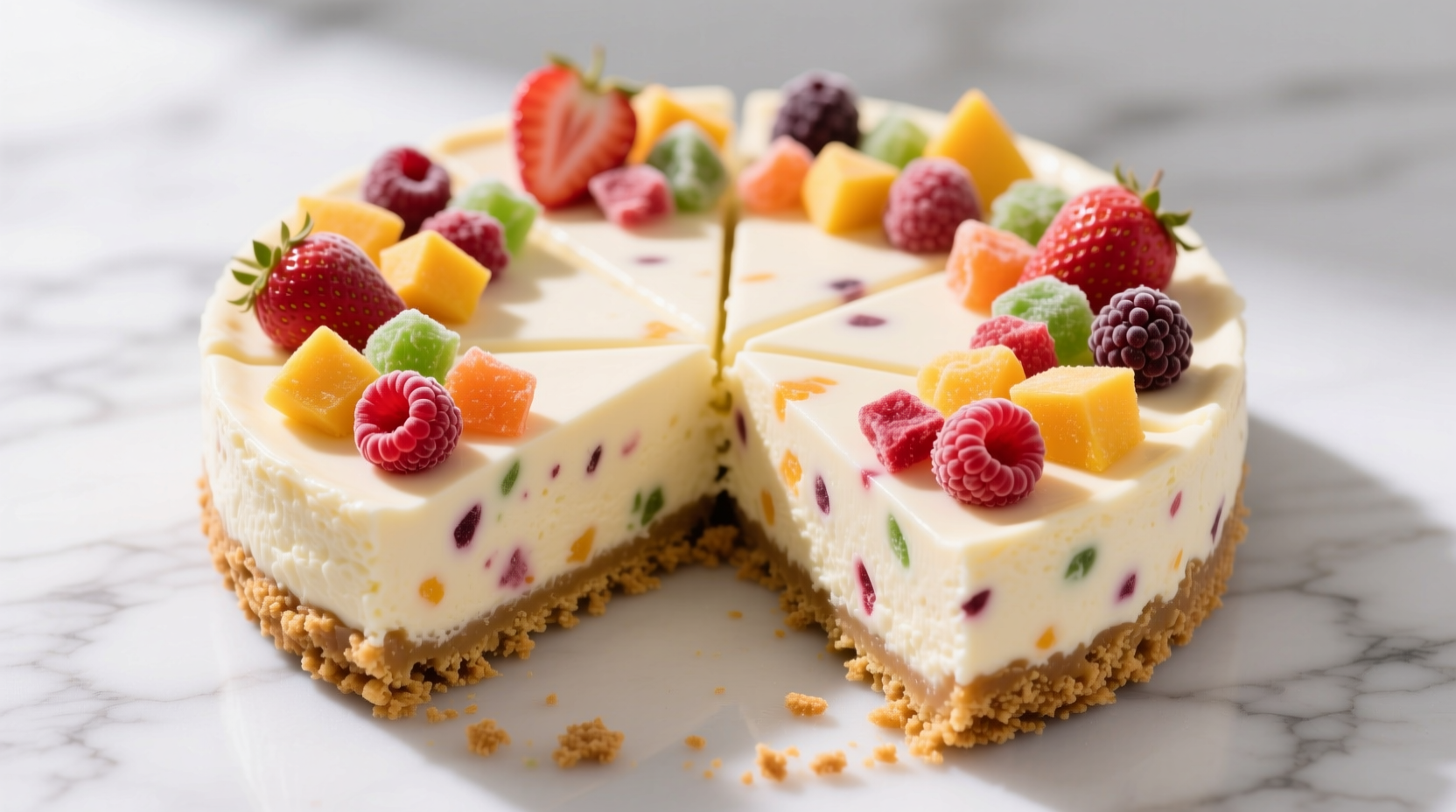 freeze dried fruit adds color and flavor to no bake cheesecake