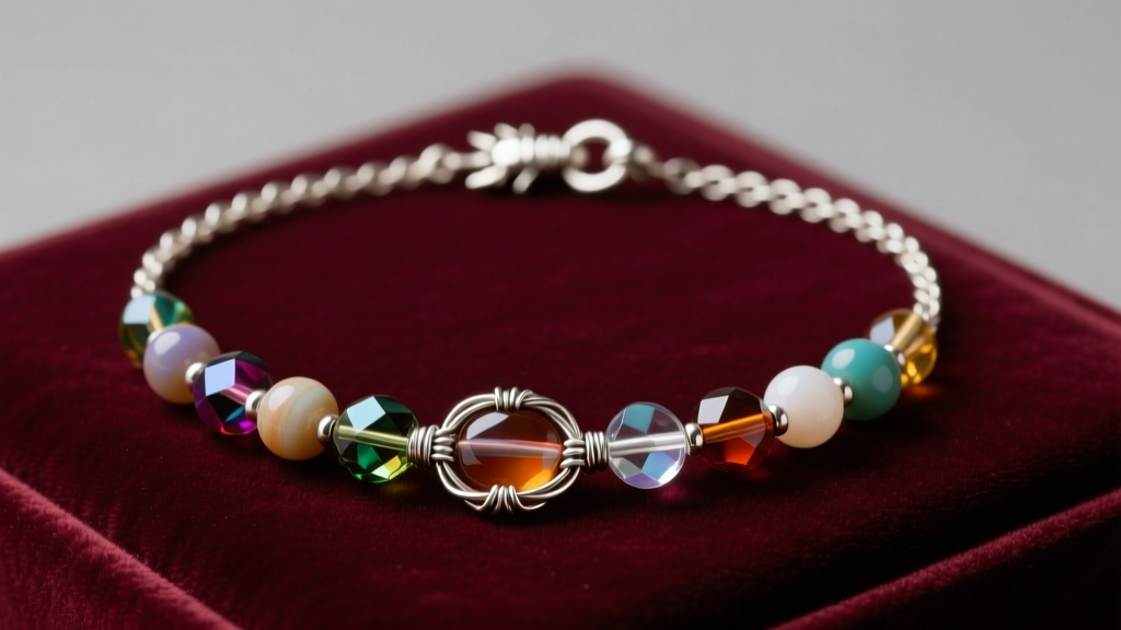 Repaired bead and chain necklace on velvet, highlighting a new wire guardian and a secure 5mm sterling silver lobster clasp.