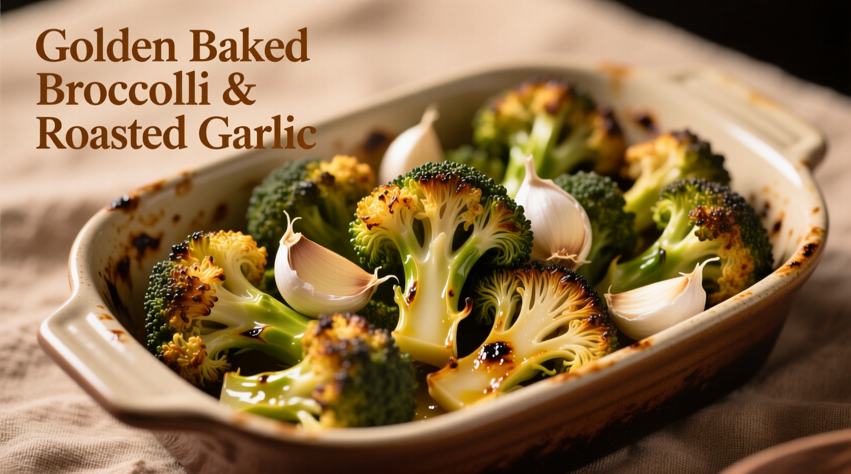 Golden baked broccoli florets with roasted garlic