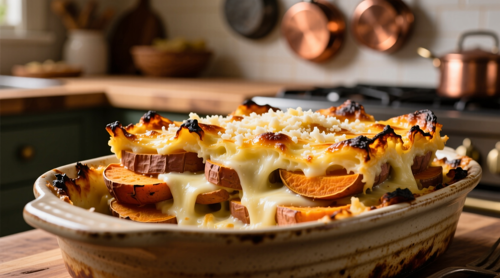 Crispy-edged sweet potato gratin