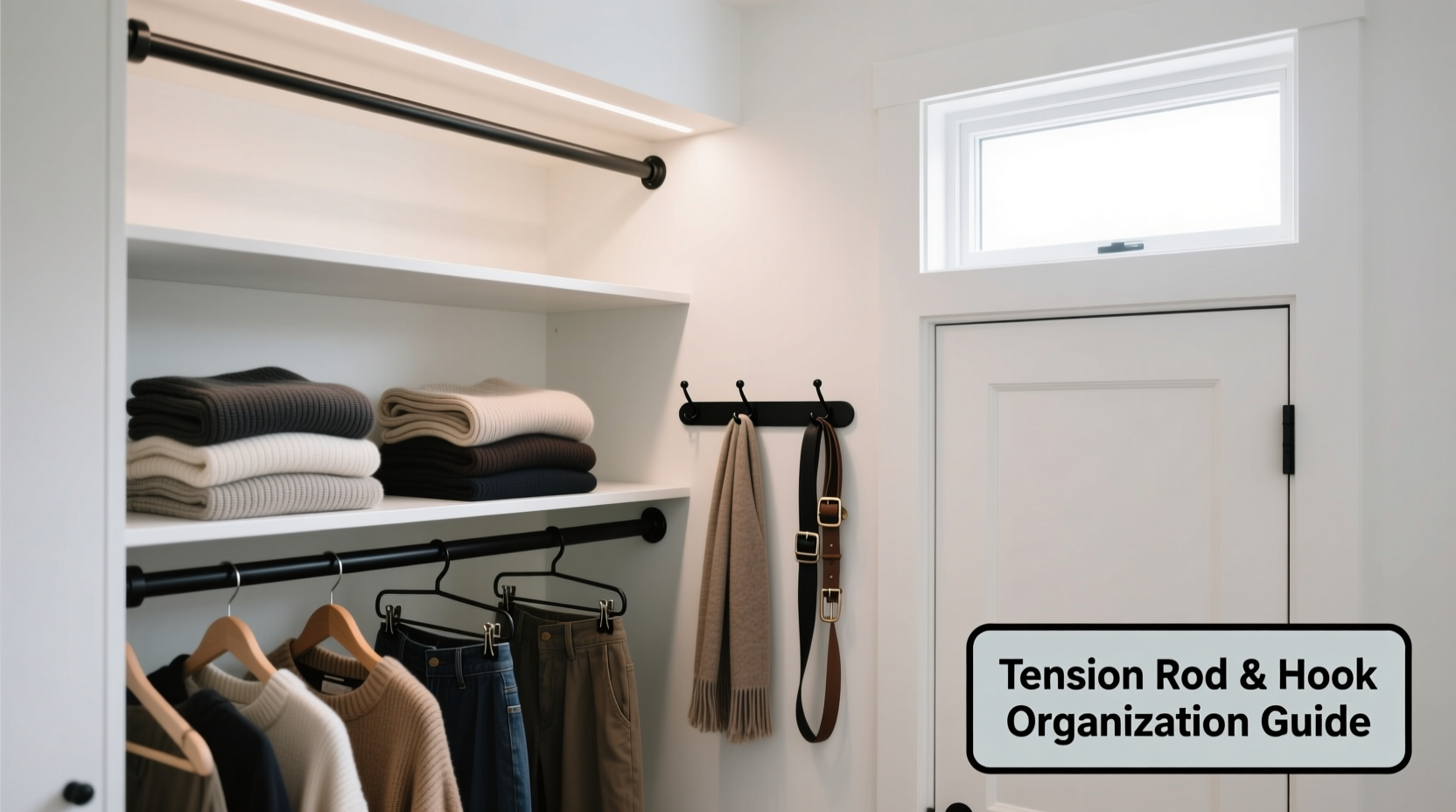 how to organize a tiny closet using only tension rods and over the door hooks