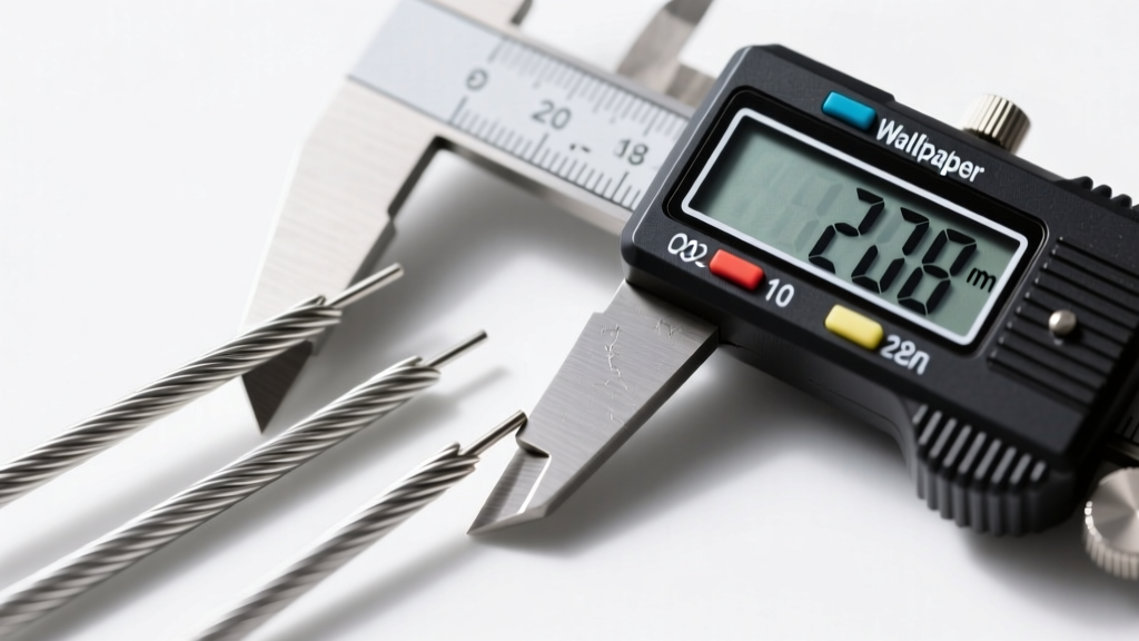 Close-up of 22, 20, and 18-gauge wires on a digital caliper measuring exact thickness under bright studio lighting.