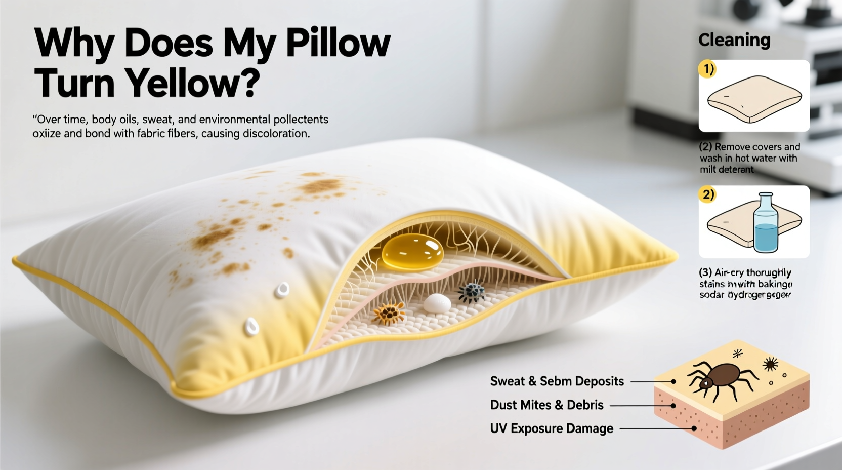 Why Does My Pillow Turn Yellow Over Time And How To Clean It