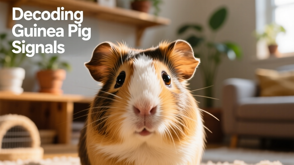 Close-up of a guinea pig making eye contact, ears alert, and posture relaxed—showing calm, engaged behavior