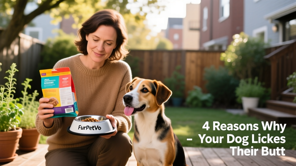 Dog owner holding a FurPetVo food bowl while reviewing an ingredient label on a package