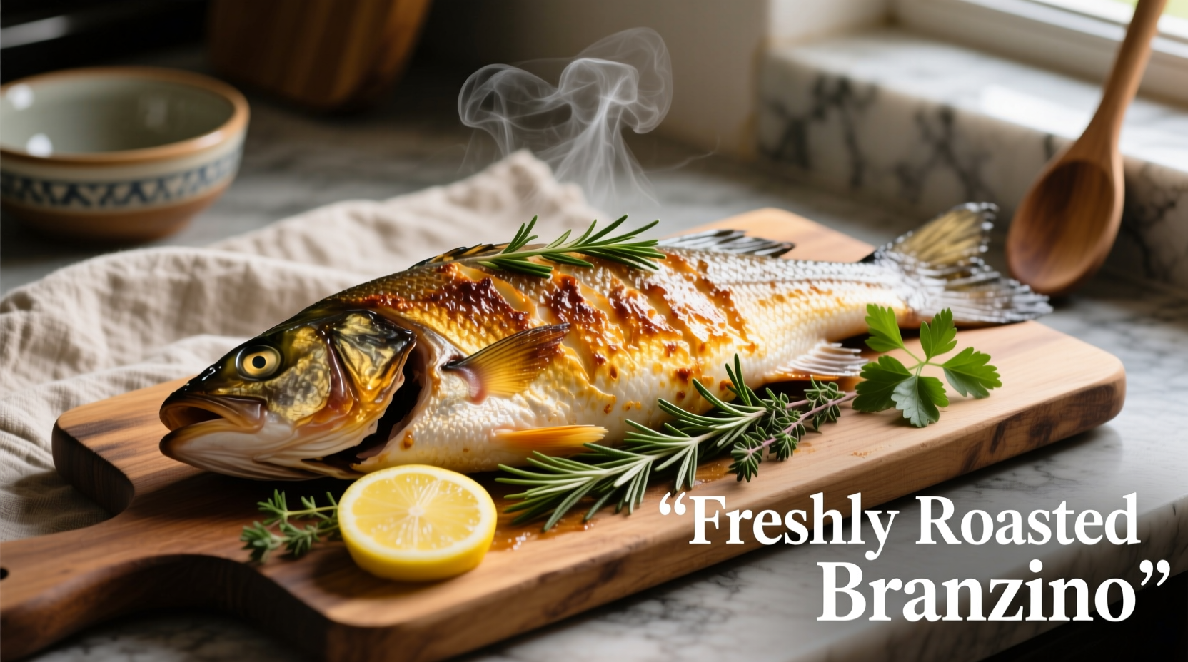 Perfectly roasted whole branzino with lemon and herbs