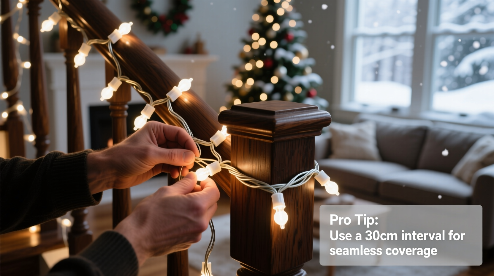 how to wrap stair railings with christmas lights without gaps or loose sections