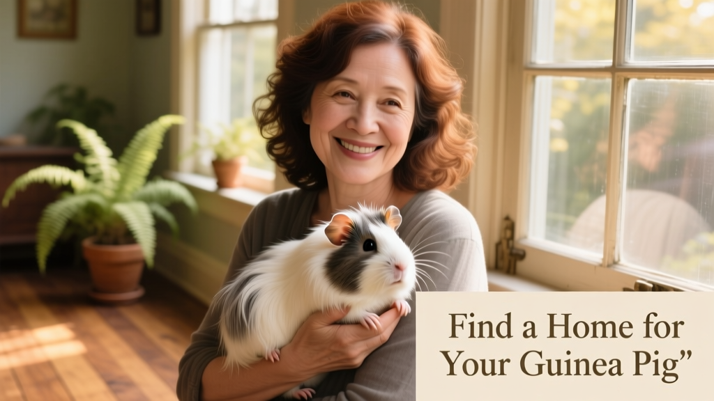 A person gently holding a guinea pig while smiling at the camera