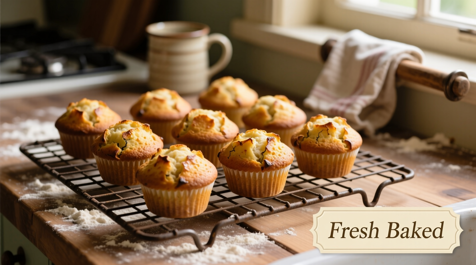 Golden brown potato muffins cooling on wire rack