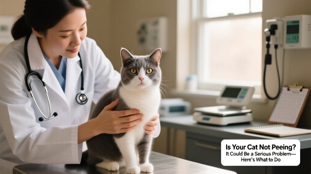 Veterinarian gently examining a calm cat during a wellness checkup