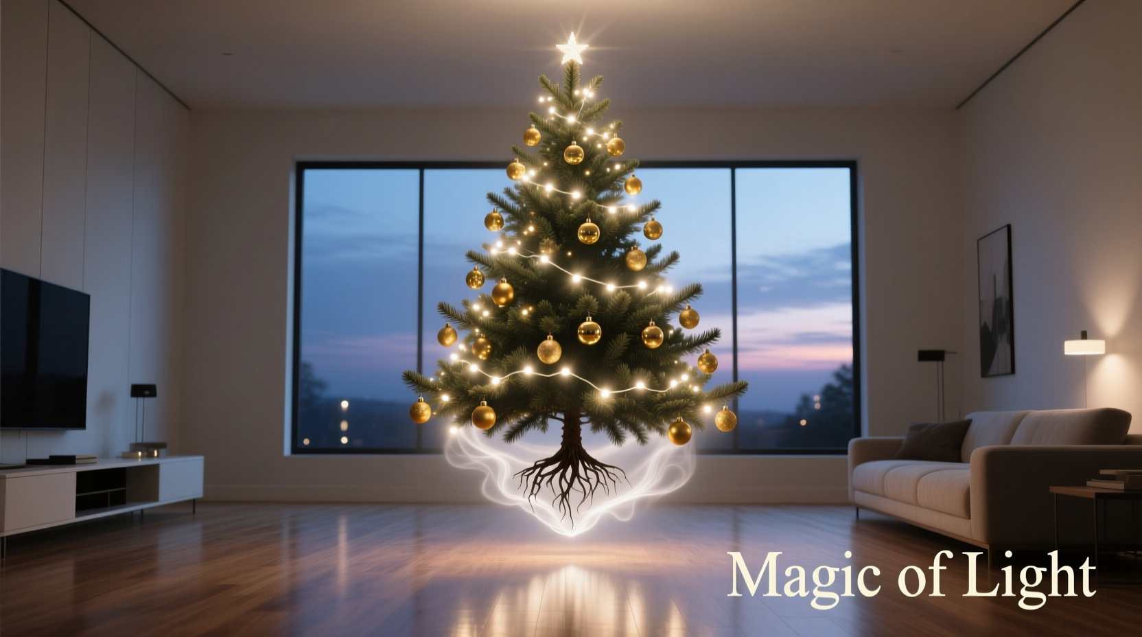 how to build a floating illusion of a levitating christmas tree with lights