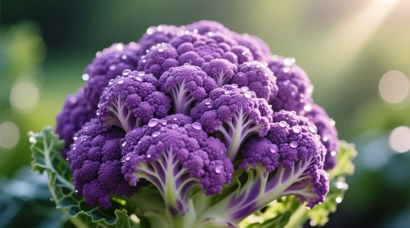 Fresh purple cauliflower head with vibrant violet florets