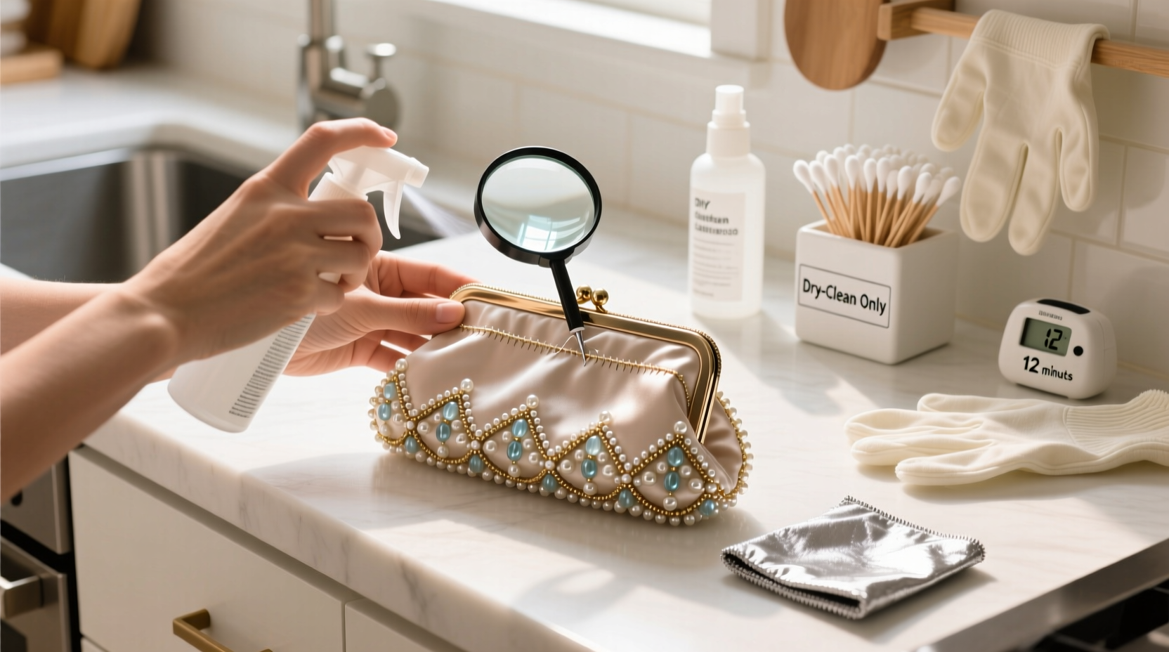 how to wash a beaded clutch bag lining safely