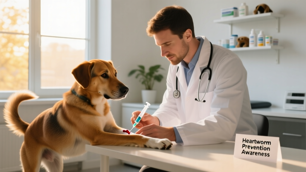 Veterinarian drawing blood from a dog’s leg for a heartworm test