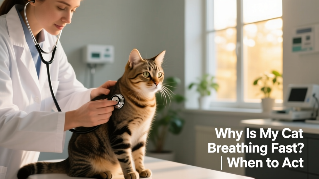 Veterinarian gently examining a cat’s chest with a stethoscope during a routine wellness check