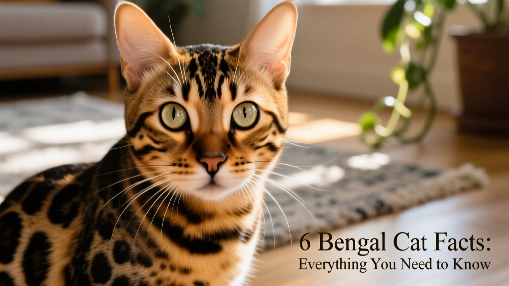 A close-up of a Bengal cat's face, highlighting its alert expression and distinctive spotted coat