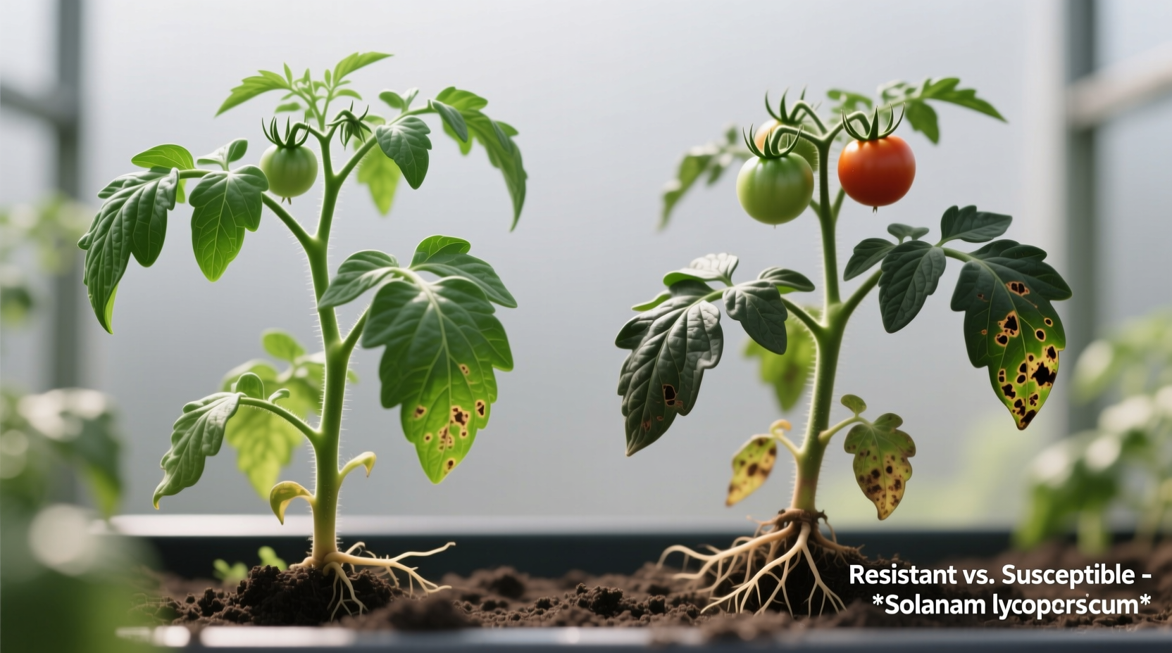 Healthy tomato plants showing blight resistance comparison