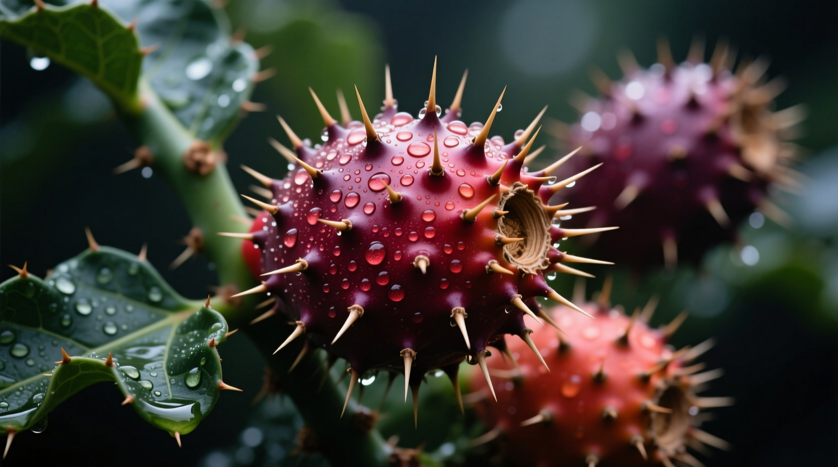 Close-up of porcupine tomato plant with spiny fruit
