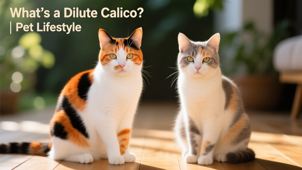 Side-by-side comparison showing a traditional calico cat next to a dilute calico cat, highlighting the difference between vivid orange/black and soft cream/gray tones