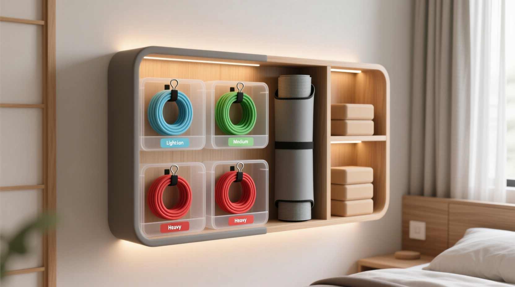 closet organization tips for yoga props resistance bands