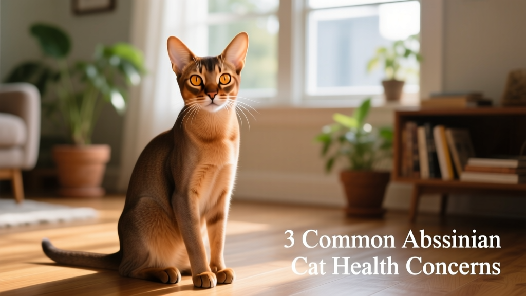 A healthy, alert Abyssinian cat sitting upright with expressive eyes and a sleek coat