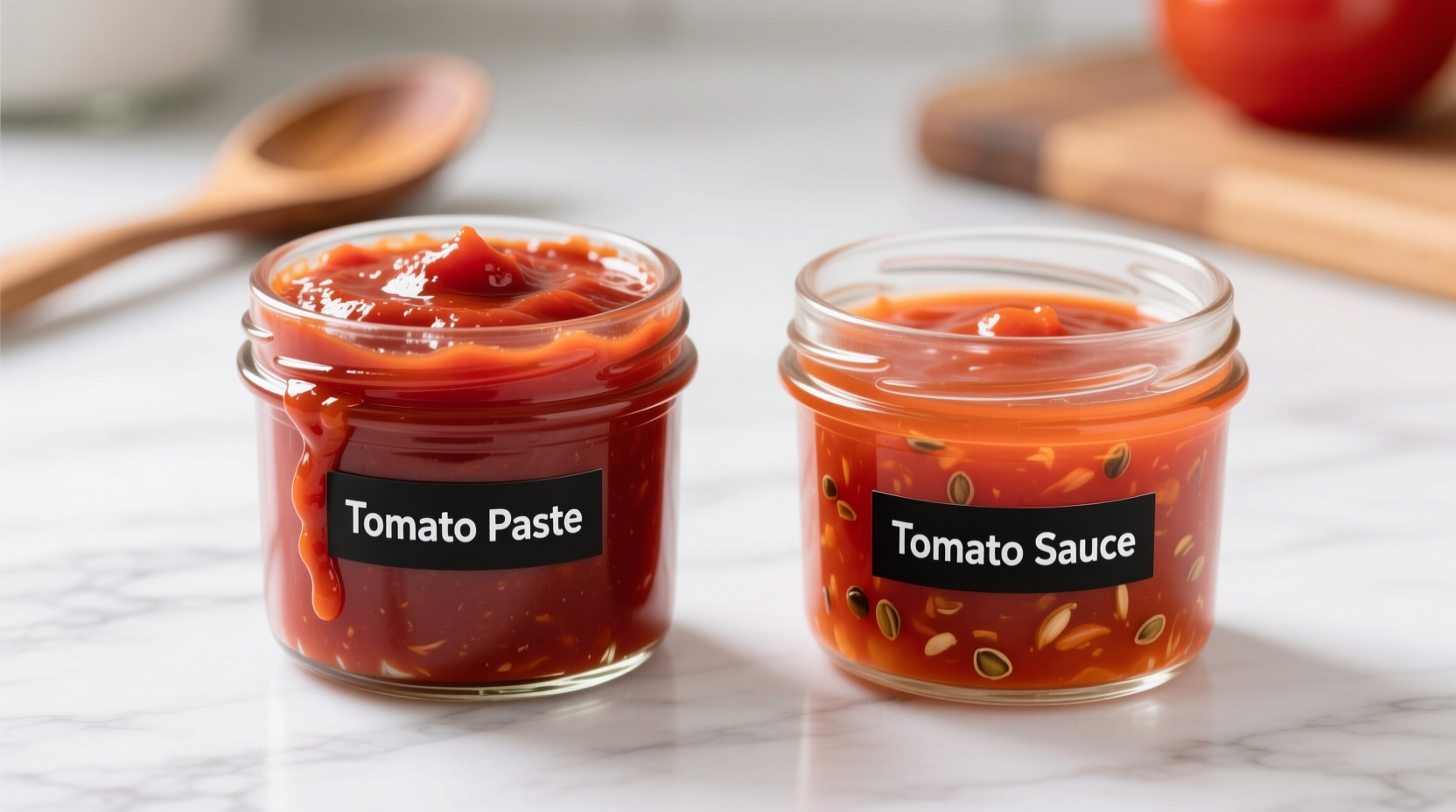 Tomato paste and sauce comparison in clear containers