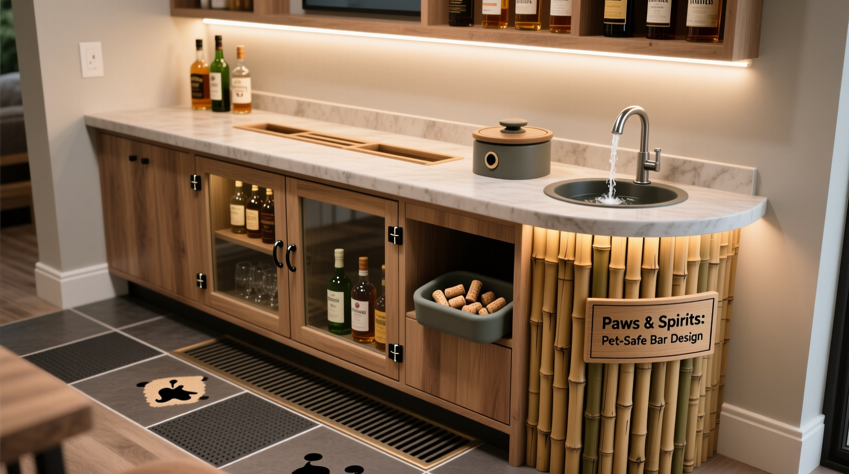how to build a pet-safe home bar where dogs won’t lick spilled spirits or chew corks